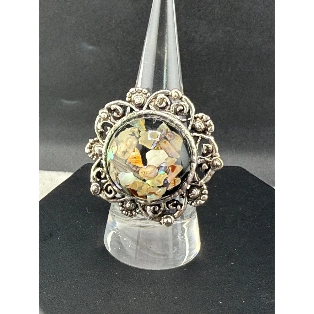 Vintage Silver Tone Cocktail Ring Boho Adjustable Size 8